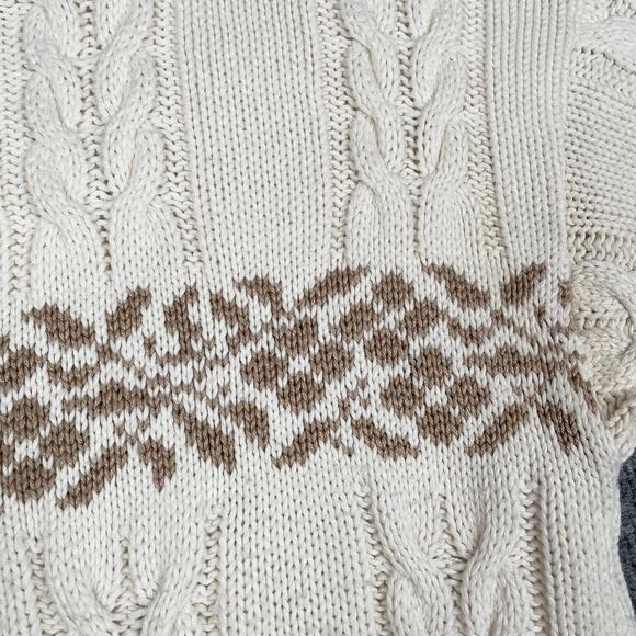 80s Vintage Cable Knit Ski Sweater Short Sleeve Floral Retro - Size S - Picture 6 of 7